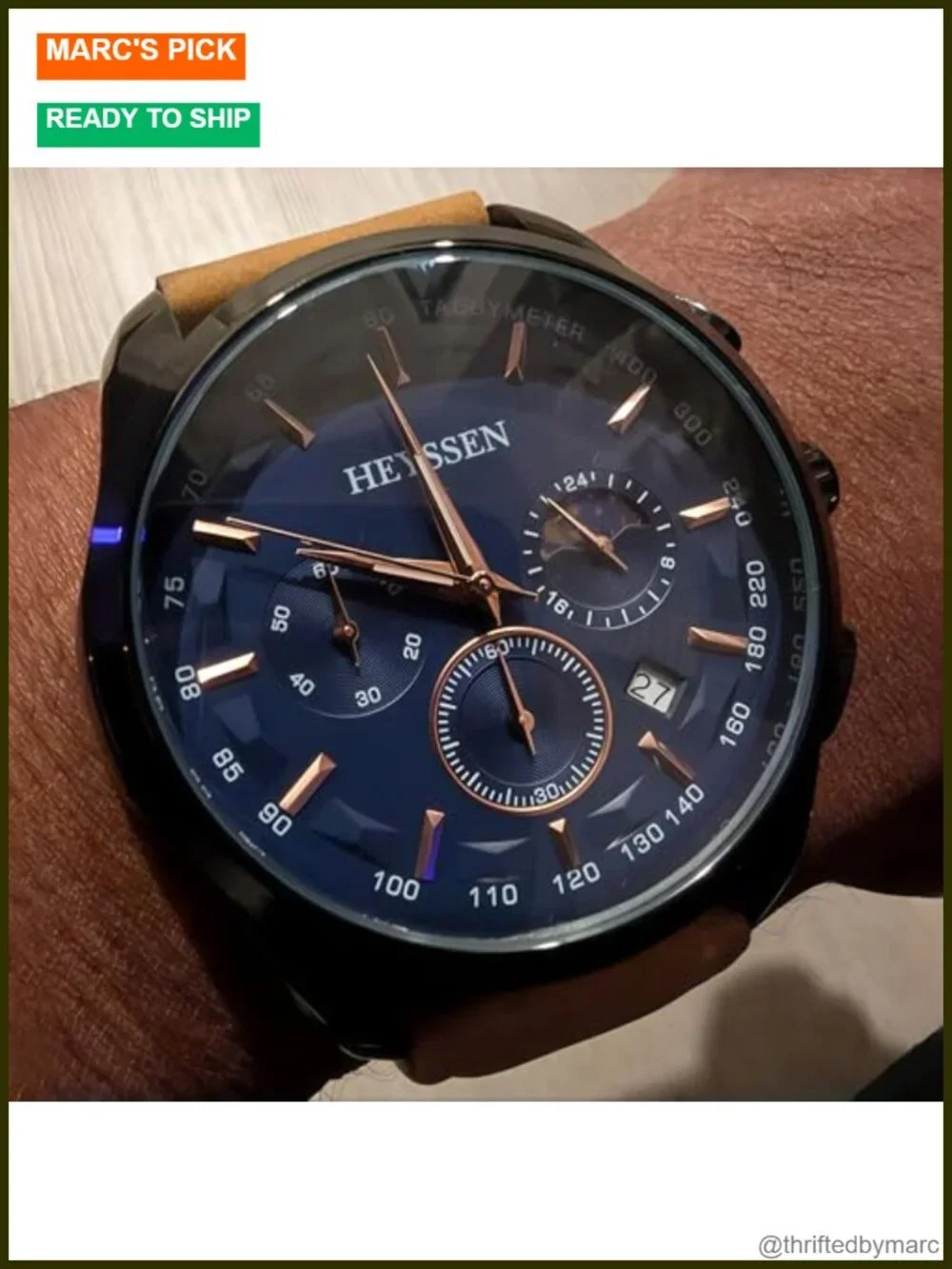 Chronograph Analog Quartz Watch with Genuine Leather Strap Luminous Business